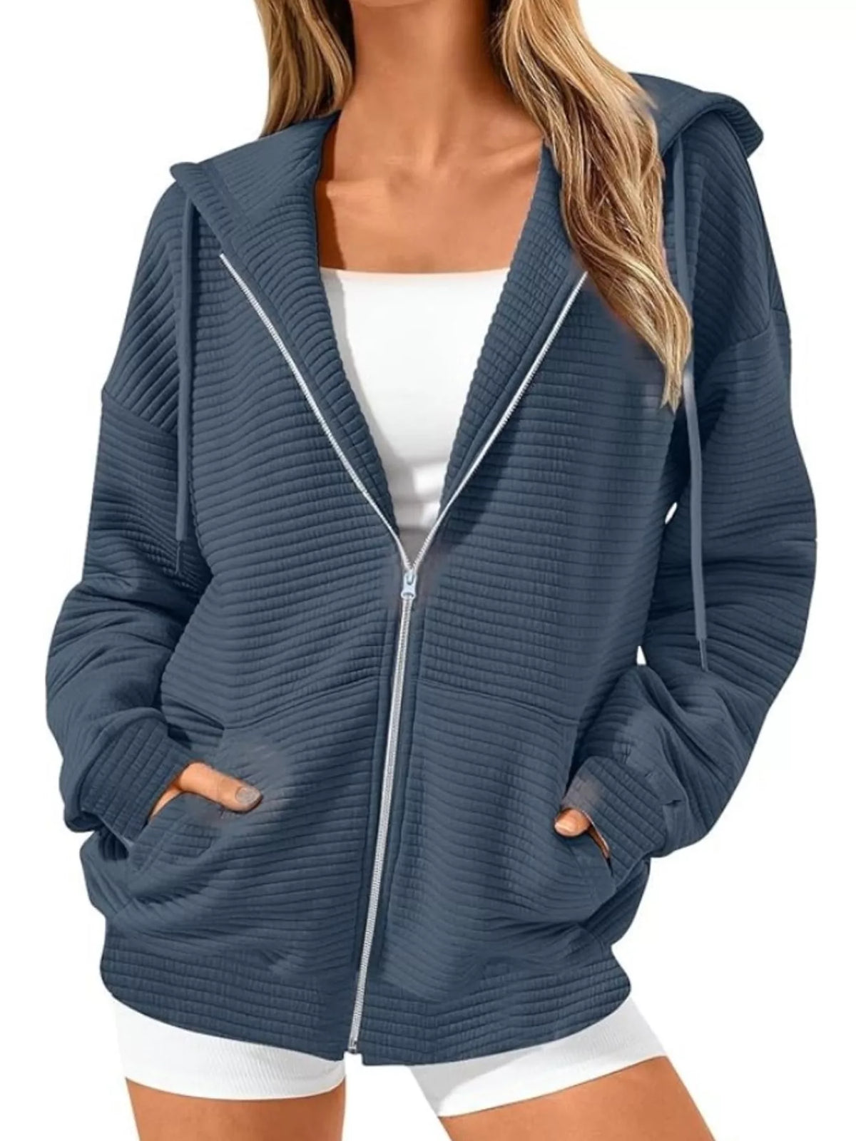 Women's Zip Up Hoodie - Oversized Cropped Style