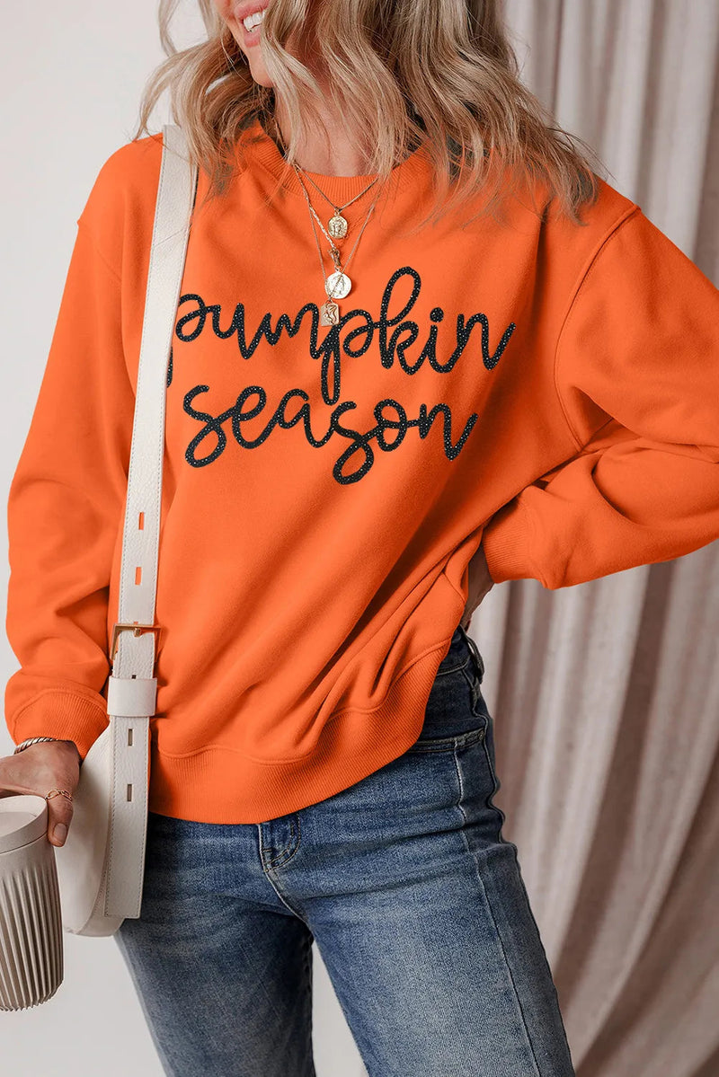 Letter Round Neck Long Sleeve Sweatshirt Trandify Deal