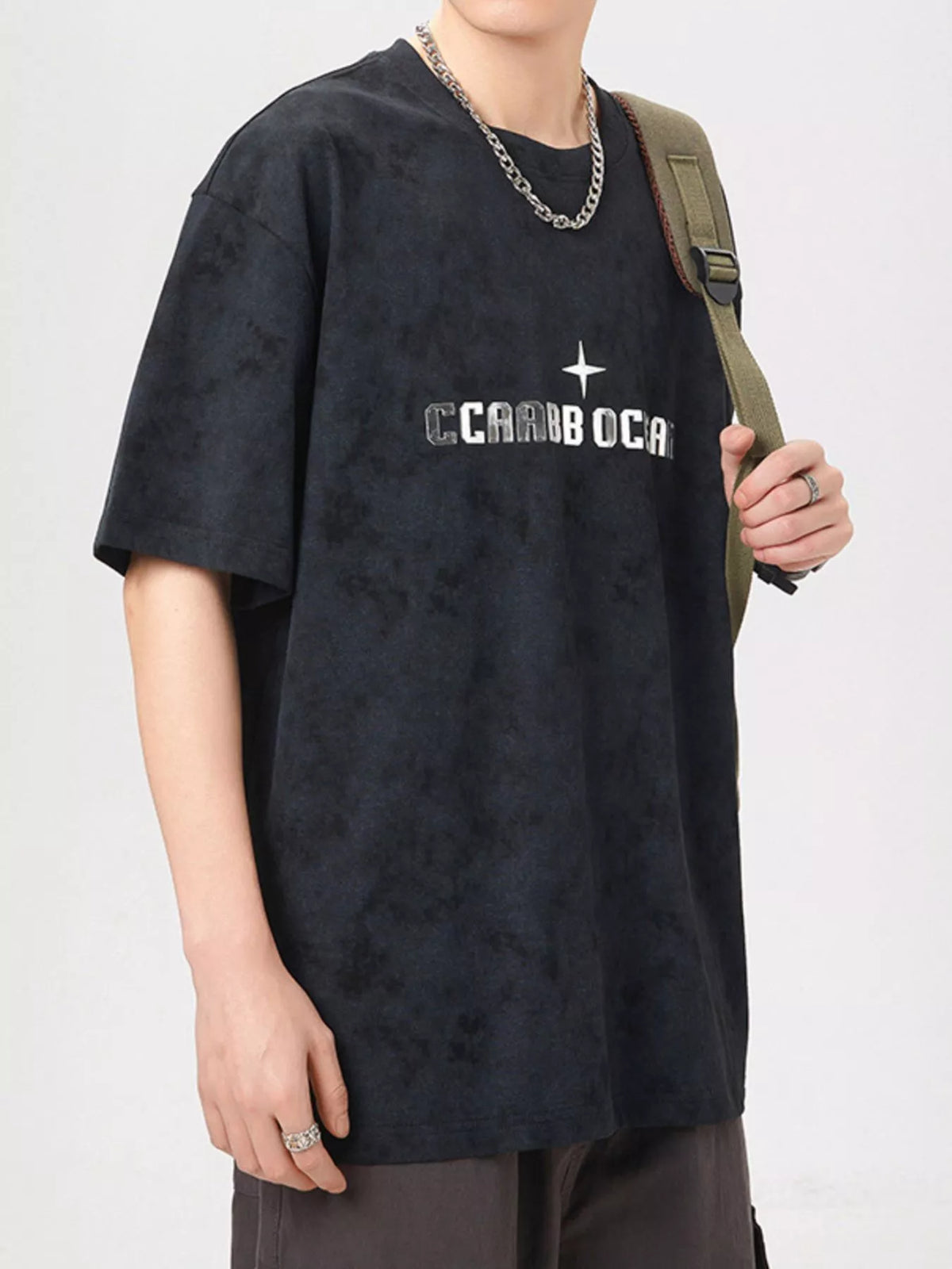 Men's plus size soft cotton t-shirt in Black, regular fit model.