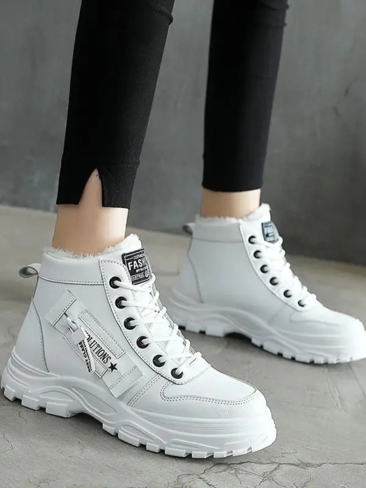 Decorative Zipper Round Toe Platform Boots Trandify Deal