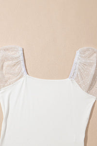 Breathable Feminine Swiss Dot Blouse with Chic Square Neckline