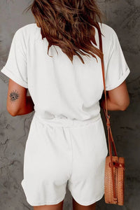 Full Size Drawstring V-Neck Short Sleeve Romper Trandify deal