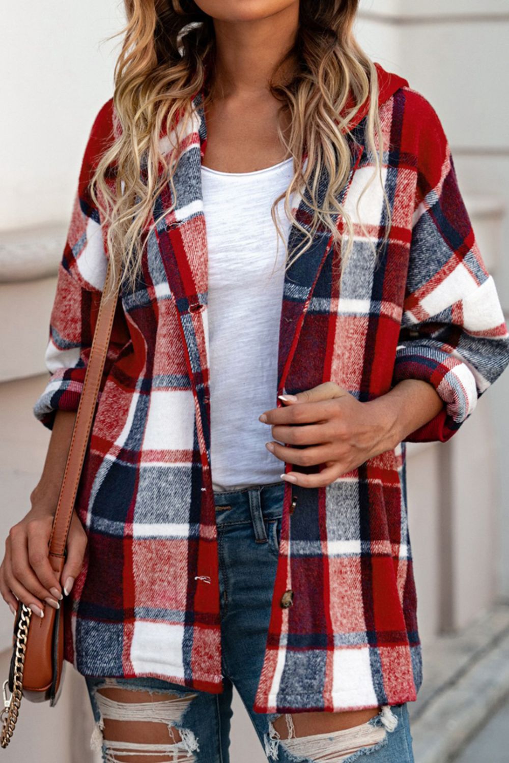 Plaid Button Up Hooded Shacket Trandify Deal