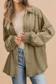 Waffle-Knit Collared Neck Long Sleeve Shacket for Women - TrandifyDeal