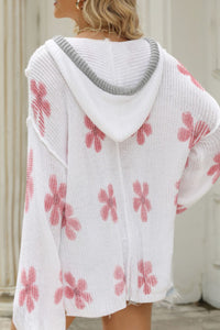 Drawstring Flower Hooded Knit Top Trandify Deal