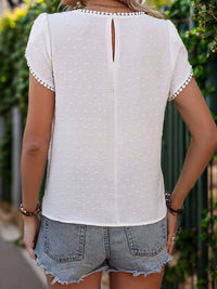 Perfee Round Neck Petal Sleeve Blouse Trandify deal