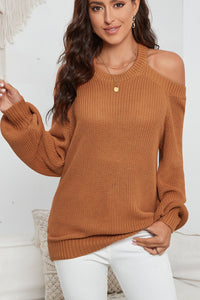 Cutout Back Cold Shoulder Long Sleeve Sweater Trandify deal