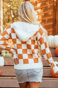 Checkered Long Sleeve Hooded Sweater Trandify Deal