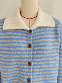 Women's Striped Knit Cardigan - V-Neck Button Down