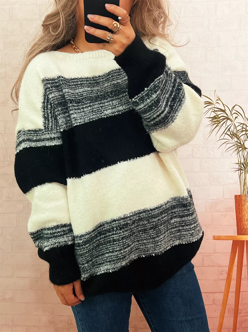 Women's Color Block Sweater | Casual Dropped Shoulder Pullover