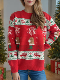 Christmas Element Round Neck Long Sleeve Sweater Trandify Deal