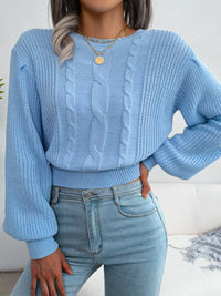 Women's Cropped Cable Knit Sweater | Crewneck Top