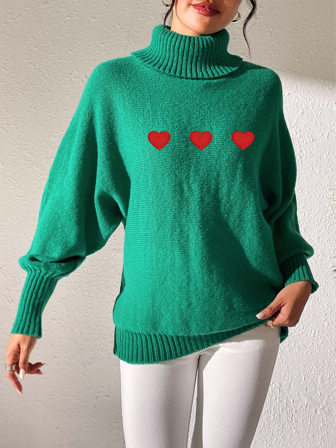 Heart Turtleneck Long Sleeve Sweater Trandify Deal