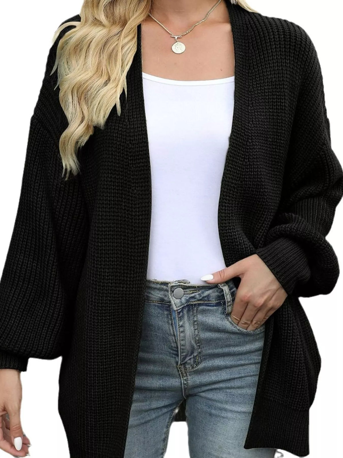 Oversized Chunky Knit Cardigan - Cable Knit Open Front Sweater