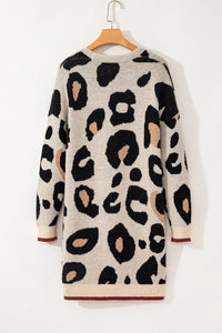 Leopard Open Front Long Sleeve Cardigan Trandify Deal