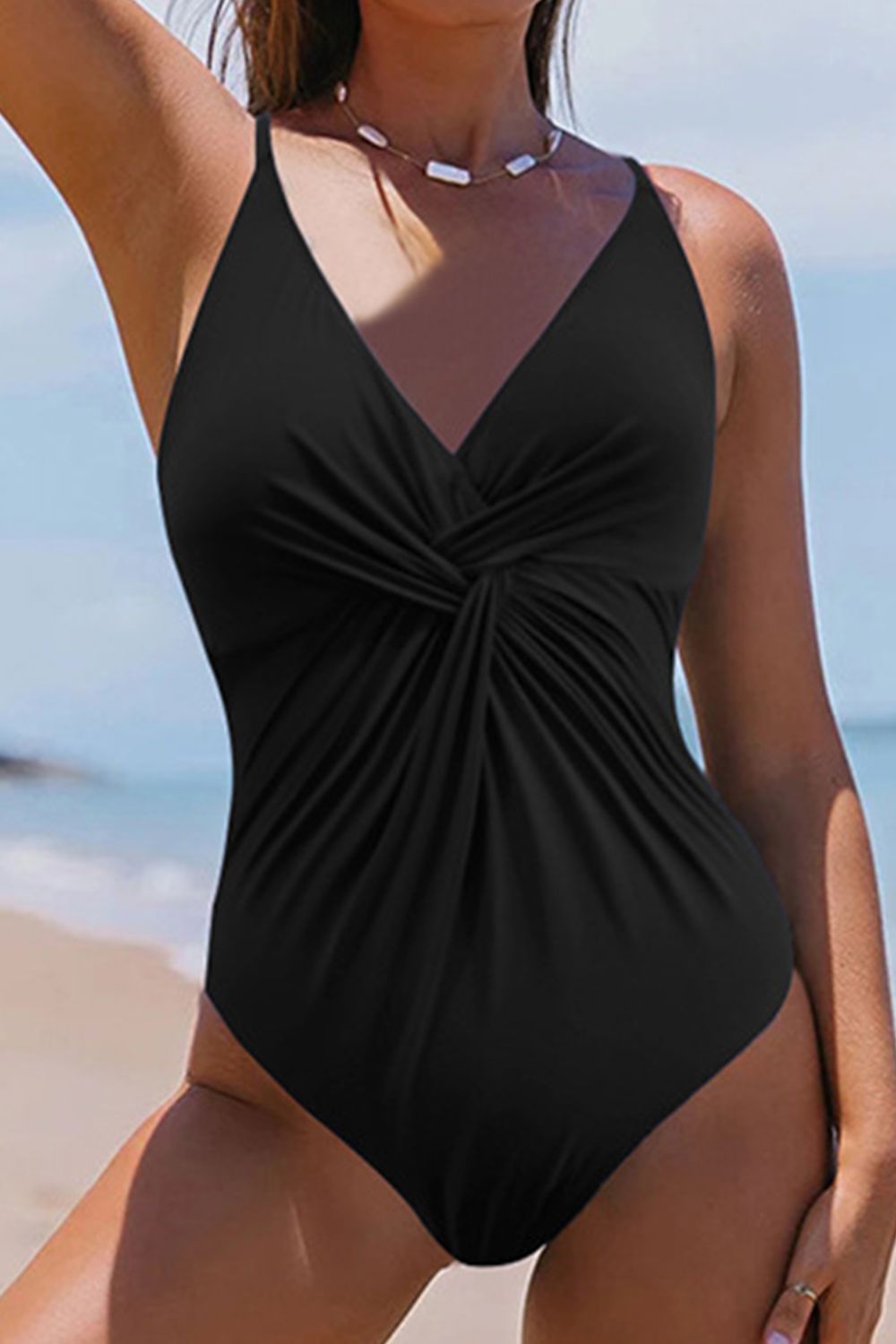 Twisted Crisscross V-Neck One-Piece Swimwear Trandify deal