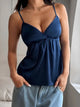 Navy V-neck cami top for women, soft stretch summer tank, slim-fit spaghetti strap blouse, casual and trendy fashion