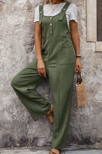 Textured Pocketed Wide Strap Overalls Trandify deal