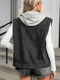 Pocketed Button Up Sleeveless Denim Jacket Trandify Deal
