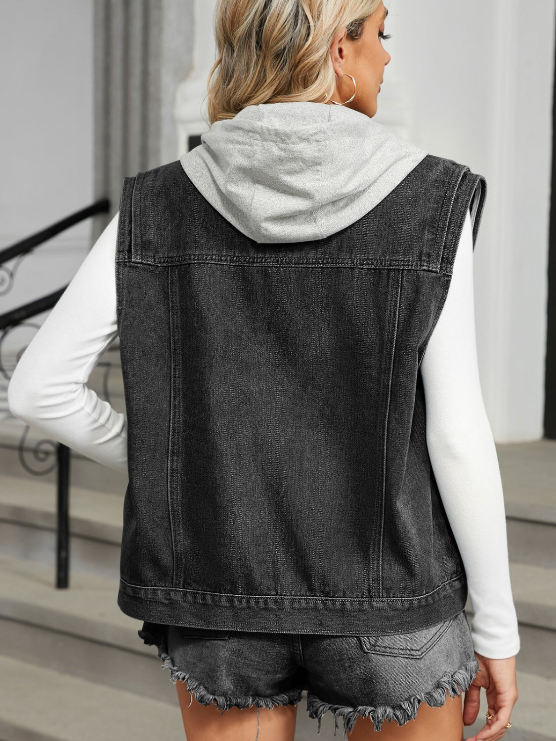 Pocketed Button Up Sleeveless Denim Jacket Trandify Deal