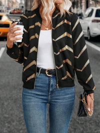 Stylish Printed Baseball Collar Zip Up Jacket for Women | TrandifyDeal