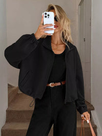 Women's Ribbed Drawstring Jacket - Casual Long Sleeve Zip-Up