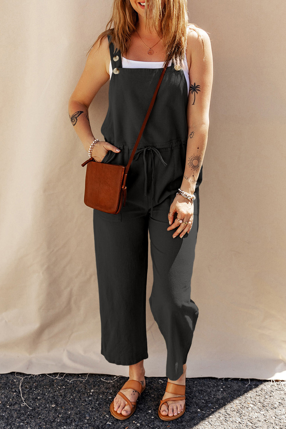 Drawstring Wide Strap Overalls with Pockets Trandify deal