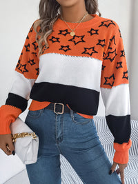 Star Contrast Round Neck Sweater Trandify Deal