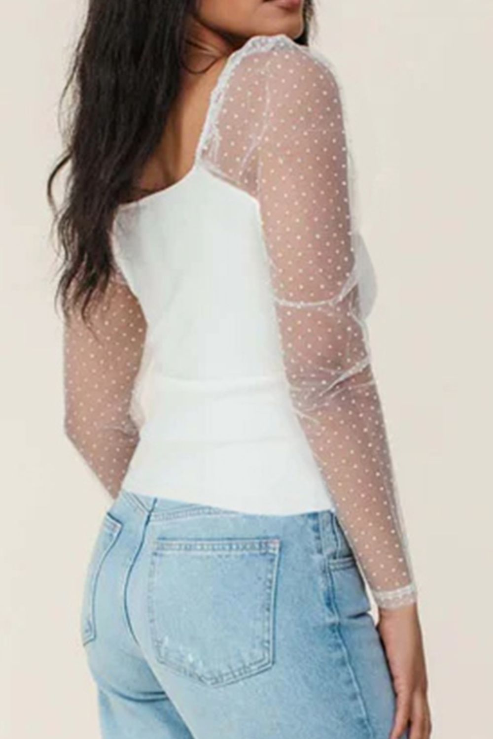 Breathable Feminine Swiss Dot Blouse with Chic Square Neckline