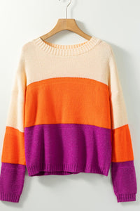 Color Block Drop Shoulder Round Neck Sweater - Trandify Deal