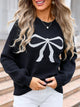 Bow Graphic Round Neck Long Sleeve Sweater Trandify Deal