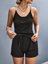 Pocketed Buckle Trim Scoop Neck Romper Trandify deal