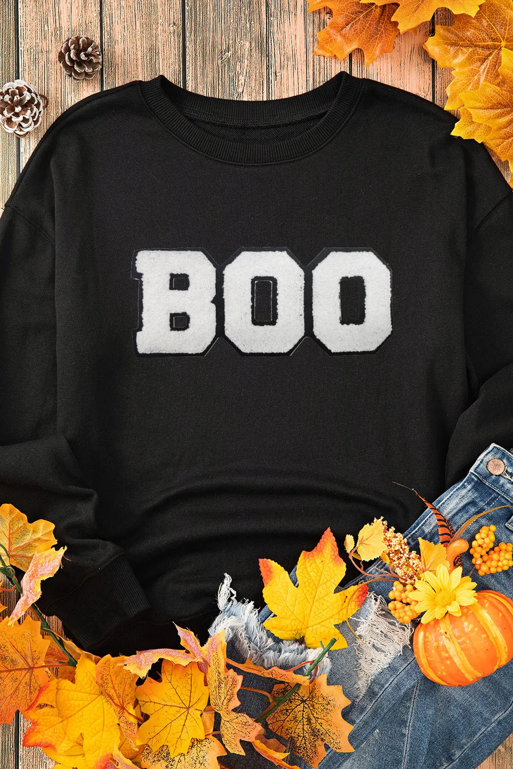 BOO Round Neck Long Sleeve Sweatshirt Trandify Deal