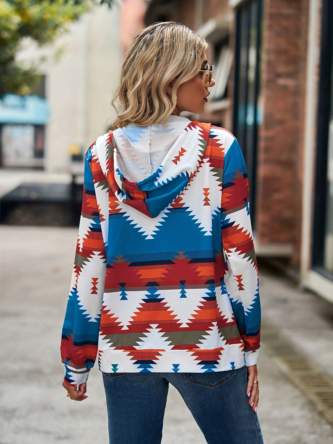 Geometric Zip Up Long Sleeve Hooded Jacket Trandify Deal