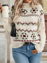 Chunky Cable Knit Turtleneck Sweater for Women