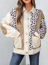 Leopard Print Quilted Jacket for Women - Cozy Waffle Textured