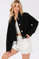 Stylish Bytos Button Down Cropped Denim Jacket with patch pockets, perfect for layering in office-to-evening transitional outfits.