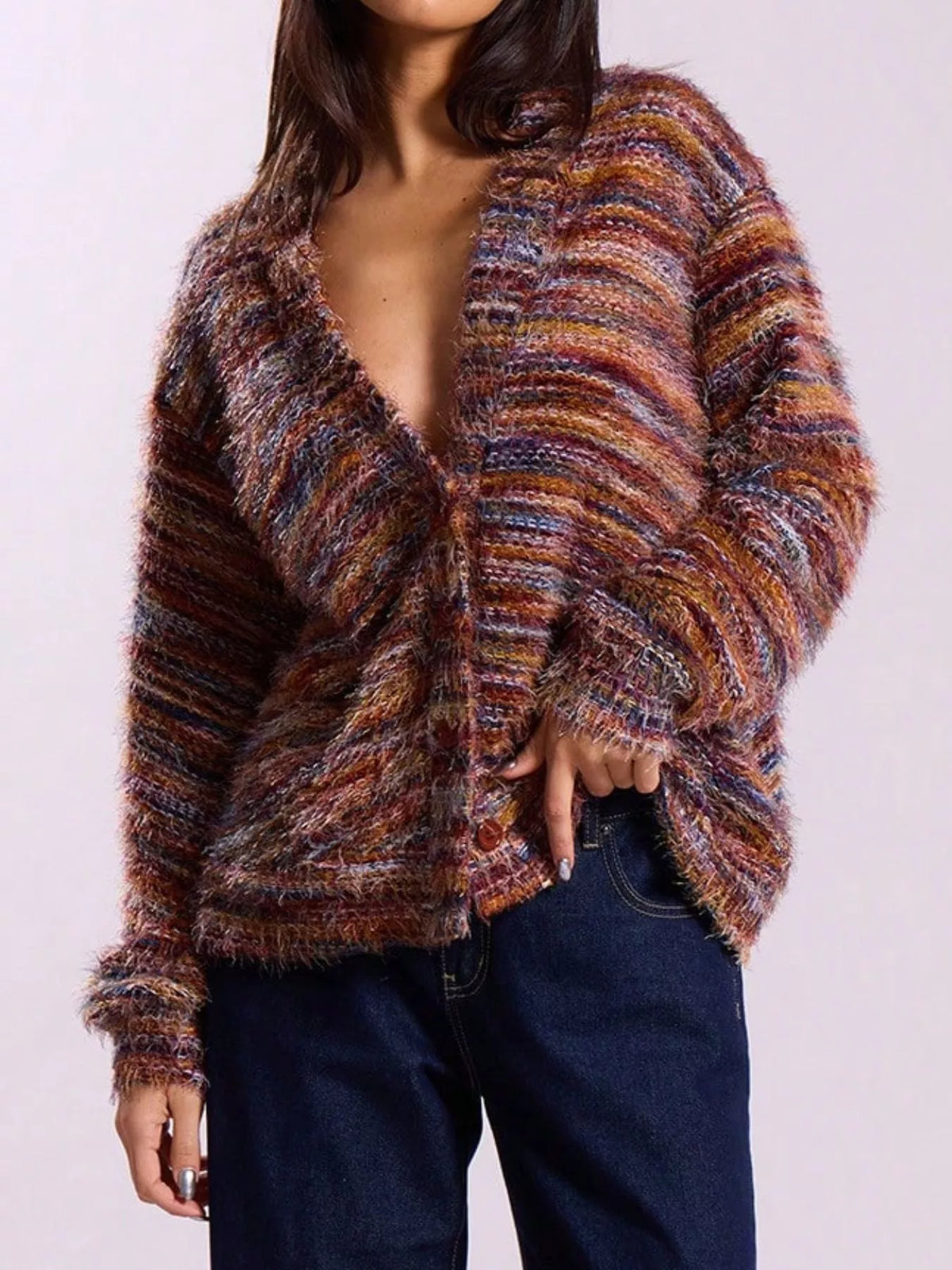 Chunky Knit V-Neck Button Cardigan | Oversized Comfort