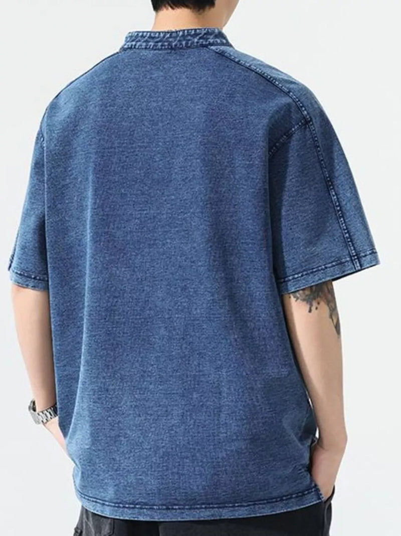 Men's Plus Size Short Sleeve Denim T-Shirt | 100% Cotton Casual Top