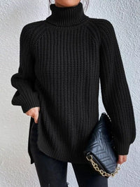 Plus Size Turtleneck Sweater - Ribbed Long Sleeve Top