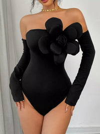 Women's Off-Shoulder Long Sleeve Bodysuit in Black - Price & Sale