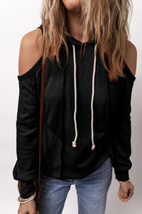 Cold Shoulder Long Sleeve Hoodie Trandify Deal
