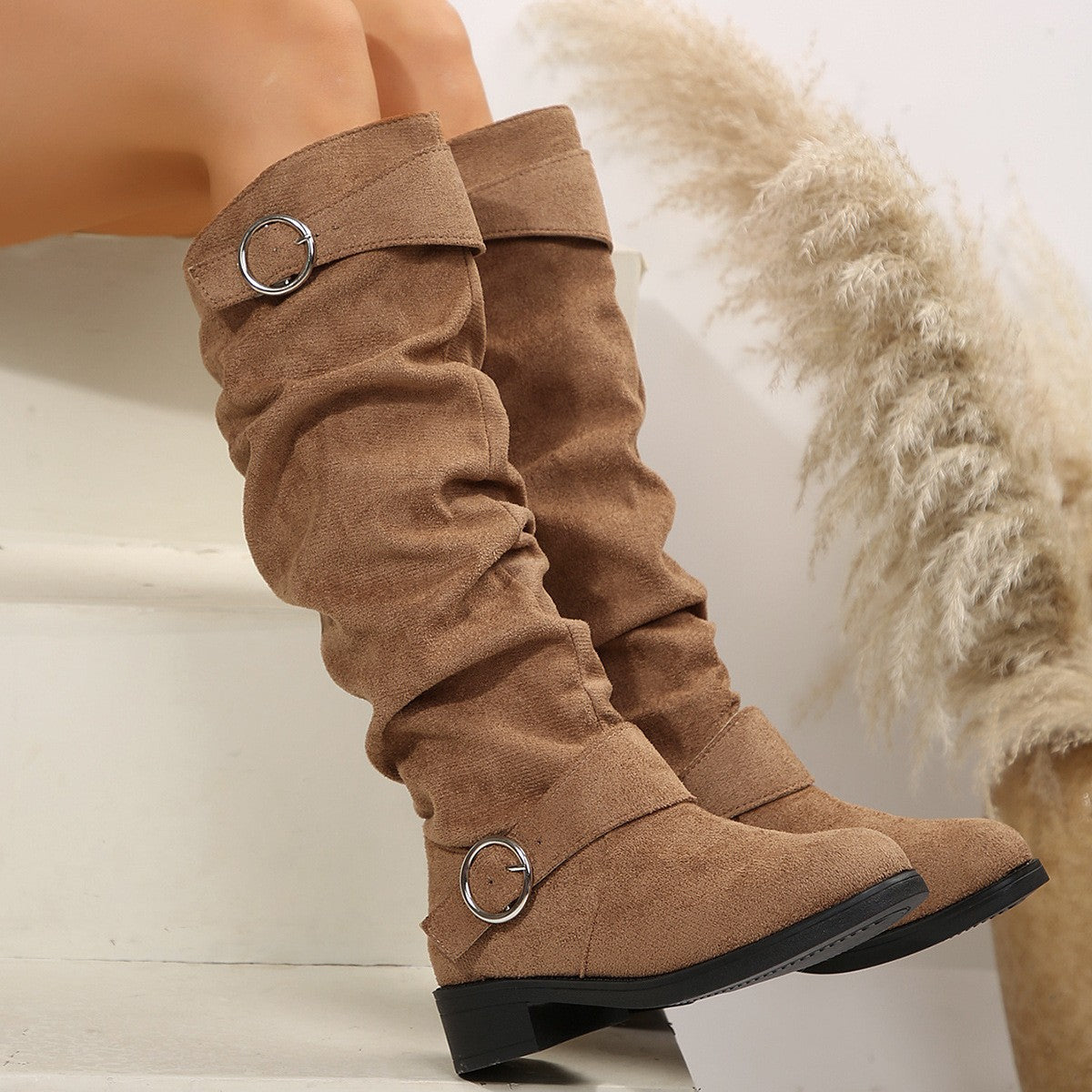 Buckle Round Toe Block Heel Boots Trandify Deal