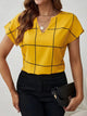 Women’s Plaid Contrast Notched Blouse – Trendy Fall Office & Casual Top