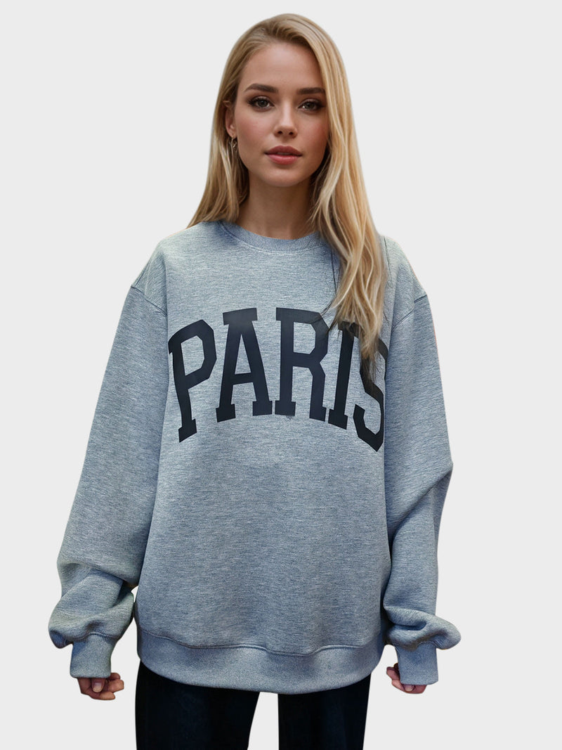 Basic Bae PARIS Round Neck Long Sleeve Air Scuba Sweatshirt Trandify Deal