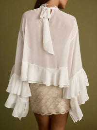 Women's Ruffle Bell Sleeve Blouse – Trendy Flowy Top for 2025