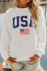 US Flag Corded Long Sleeve Sweatshirt Trandify Deal