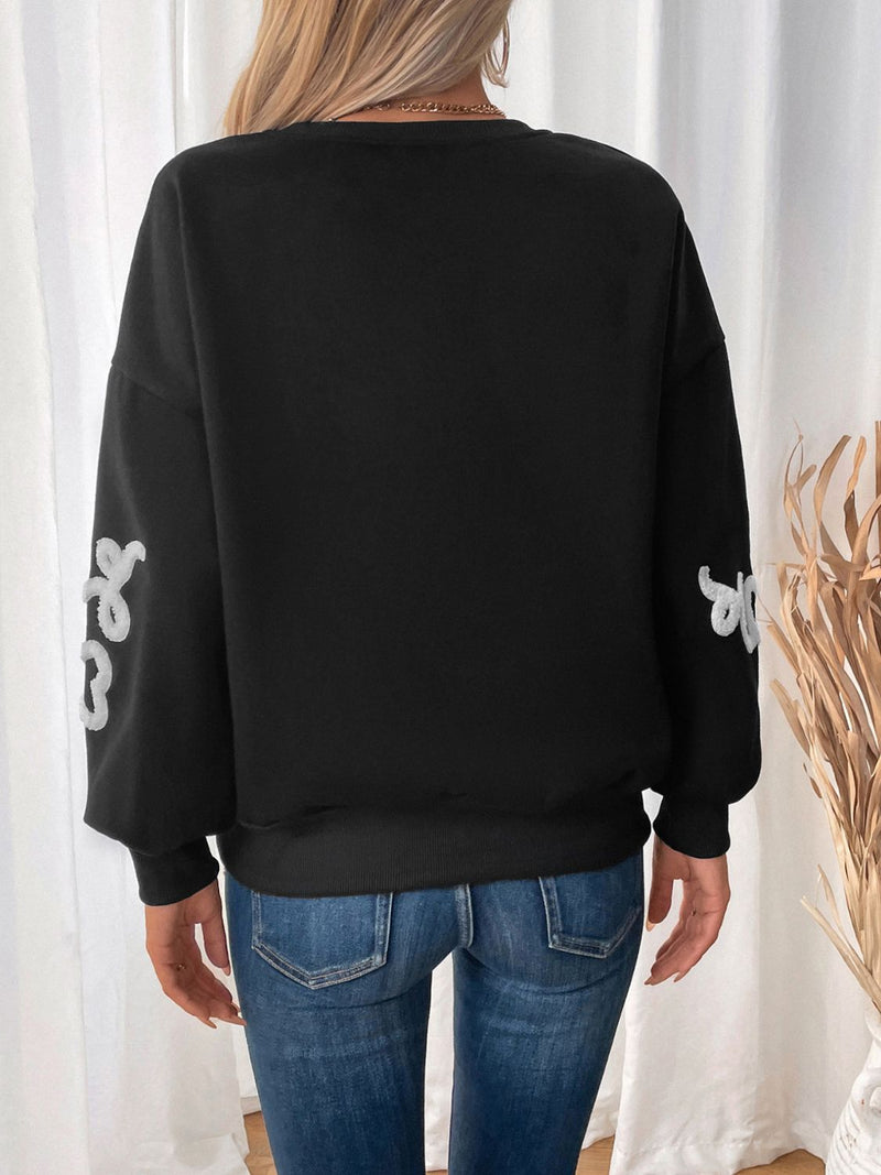 Perfee Heart Round Neck Long Sleeve Sweater Trandify Deal