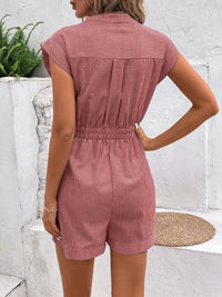 Striped Notched Tie Waist Romper Trandify deal