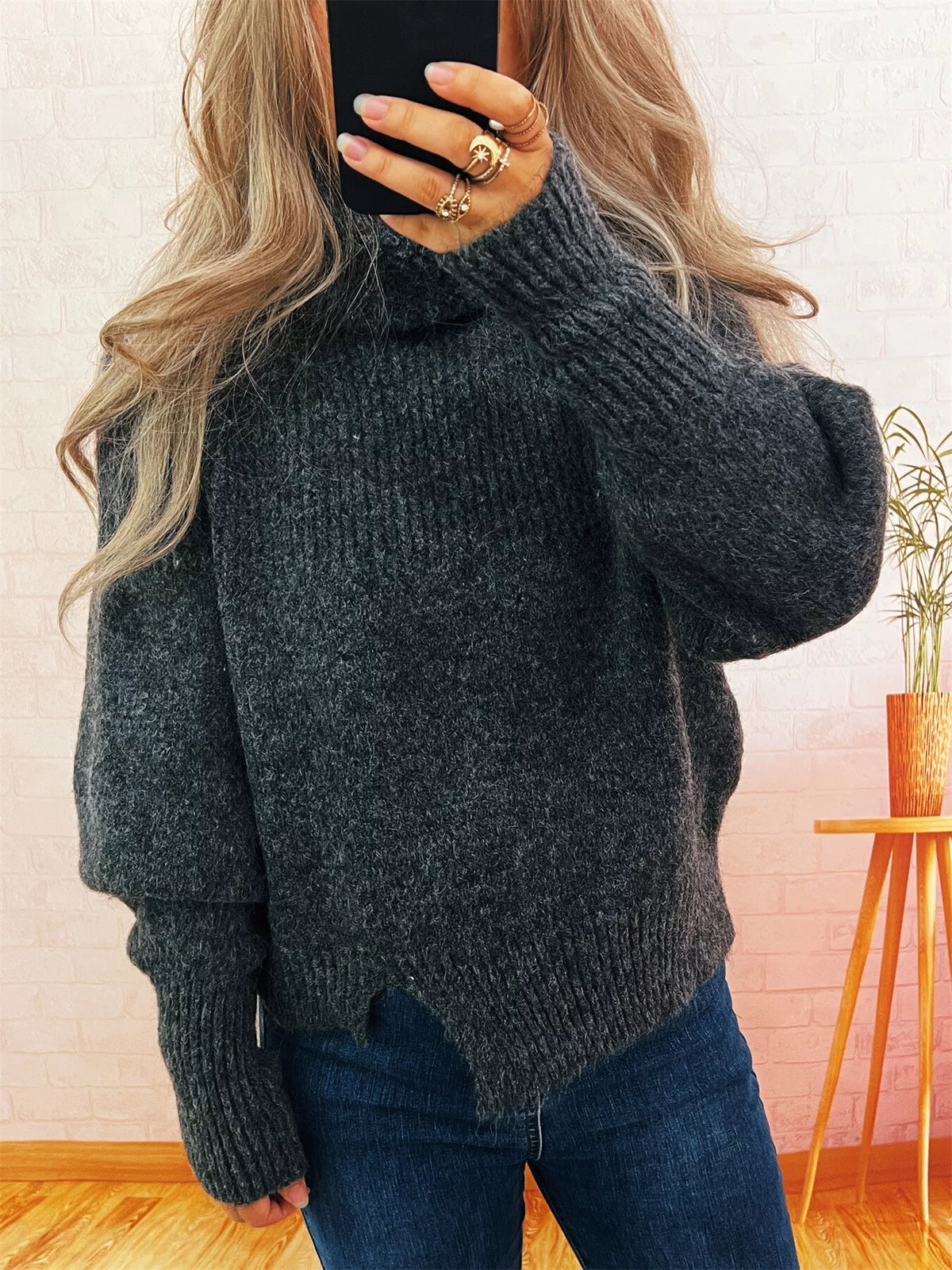 Women's Ribbed Turtleneck Sweater - Cozy Long Sleeve Top